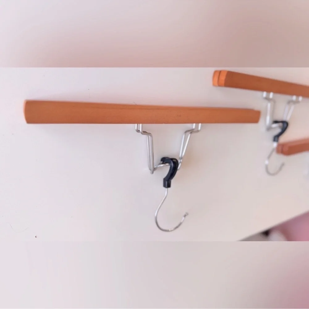 IKEA Wooden Pants & Skirts Hangers Set of 4 Wood Metal Clamp Pant & Skirt Hanger